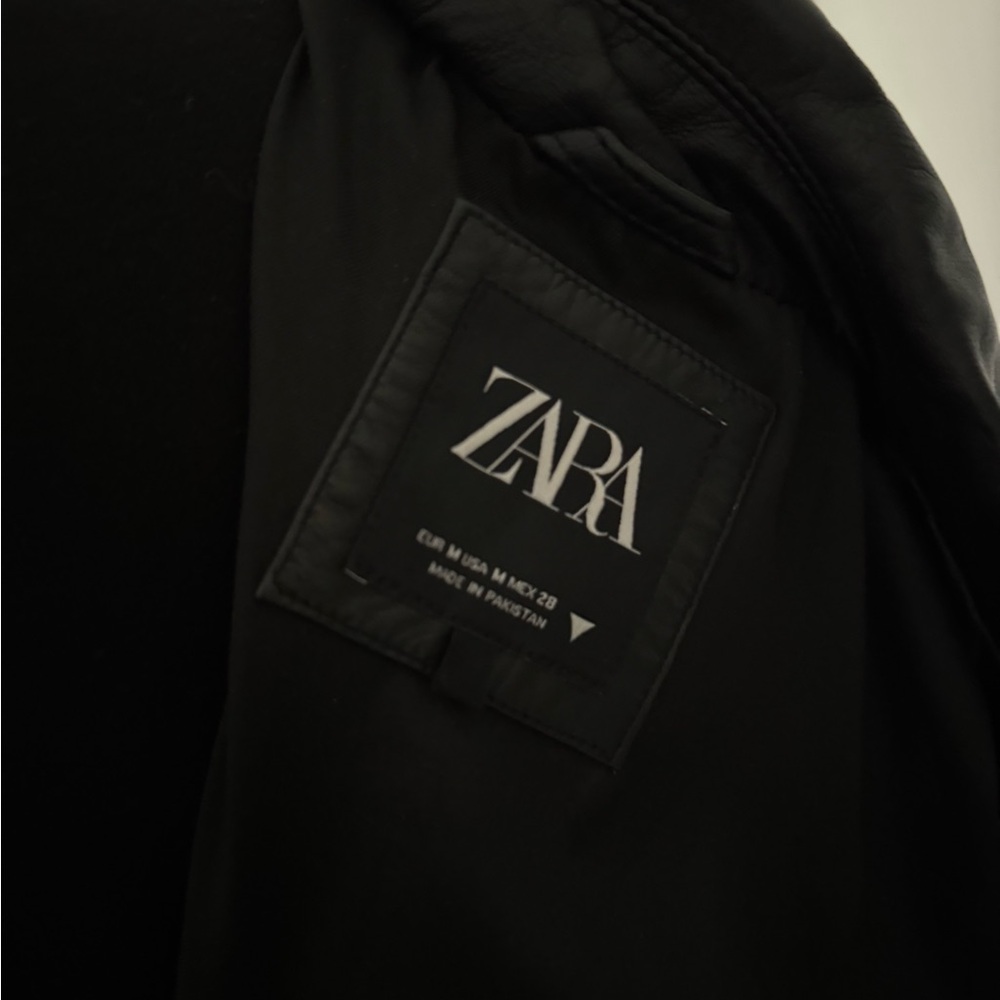 Zara Black Real Leather Biker Jacket - Picture 6 of 7